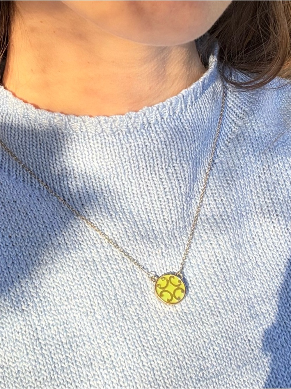 Gold chain bright green pendant with gold details necklace